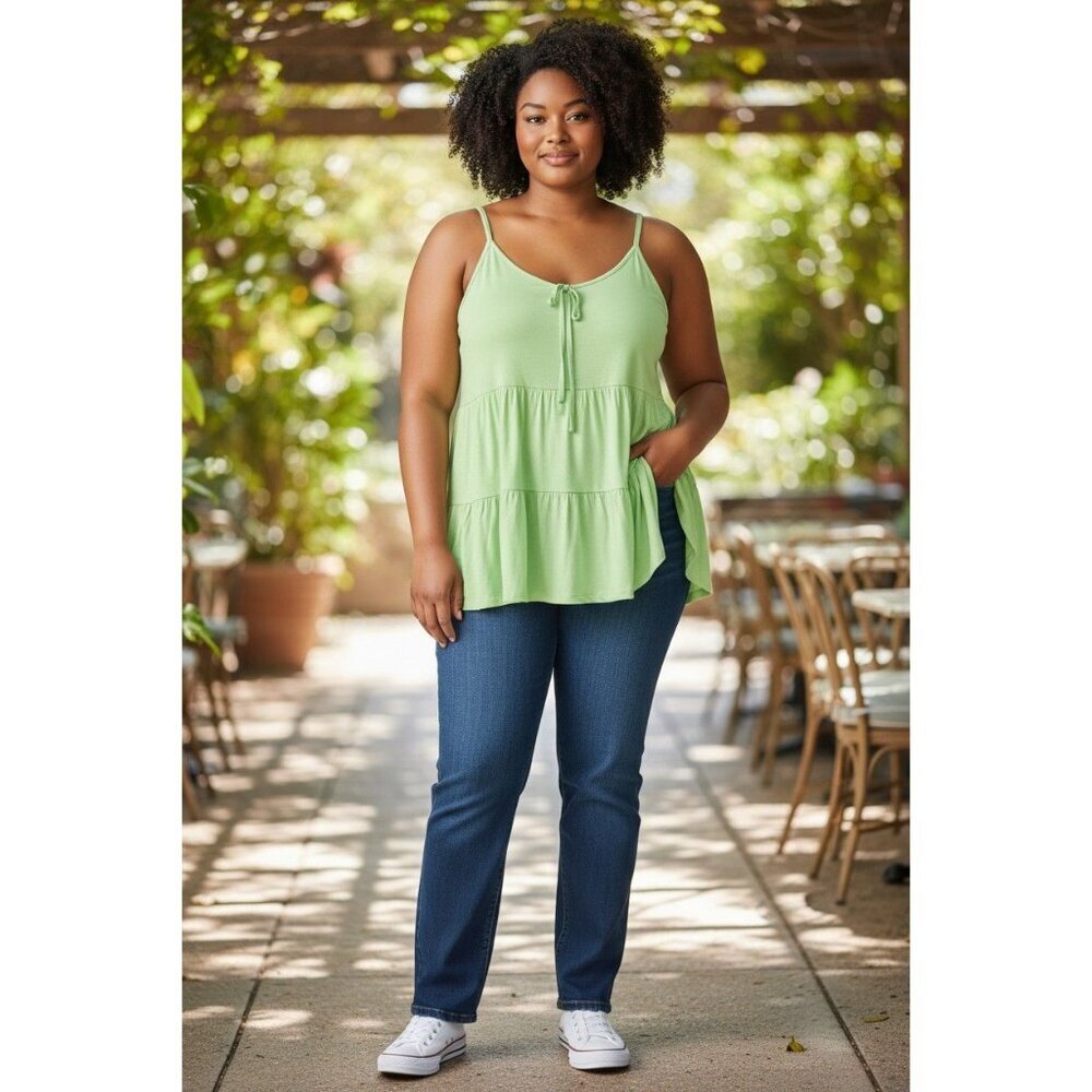 Torrid 1X Rayon Slub Tiered Tie Front Cami Green Plus Size 1X